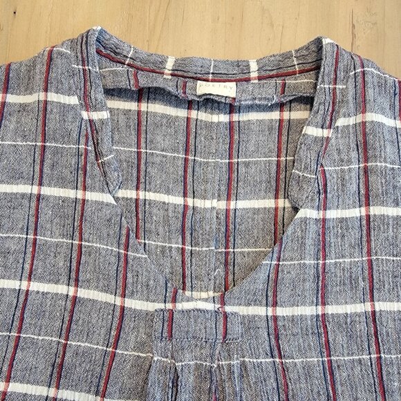 POETRY Dress Linen Blend MIDI Shirt U.S. 2 Lagenlook Relaxed Fit Plaid - Picture 7 of 10